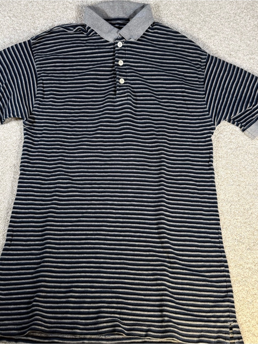 Vintage Fargo Clothing & Supply Co Polo Shirt Men's Size Large Gray Blue Striped